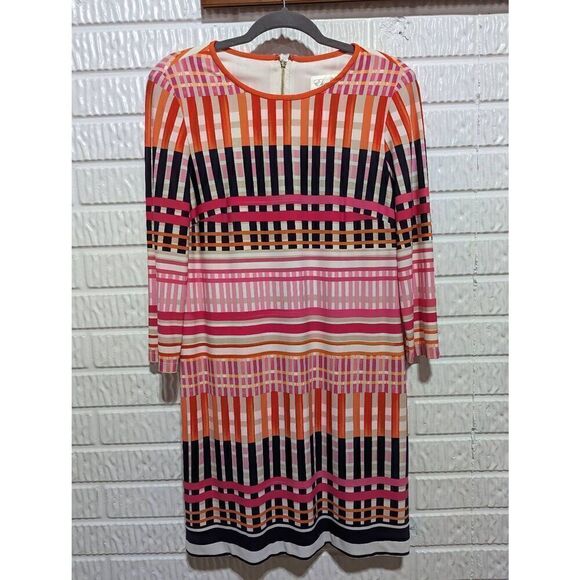 Eliza J. Women's Multi-Color Abstract Pattern 3/4 Sleeve T-Shirt Dress Size 8 - Picture 1 of 7